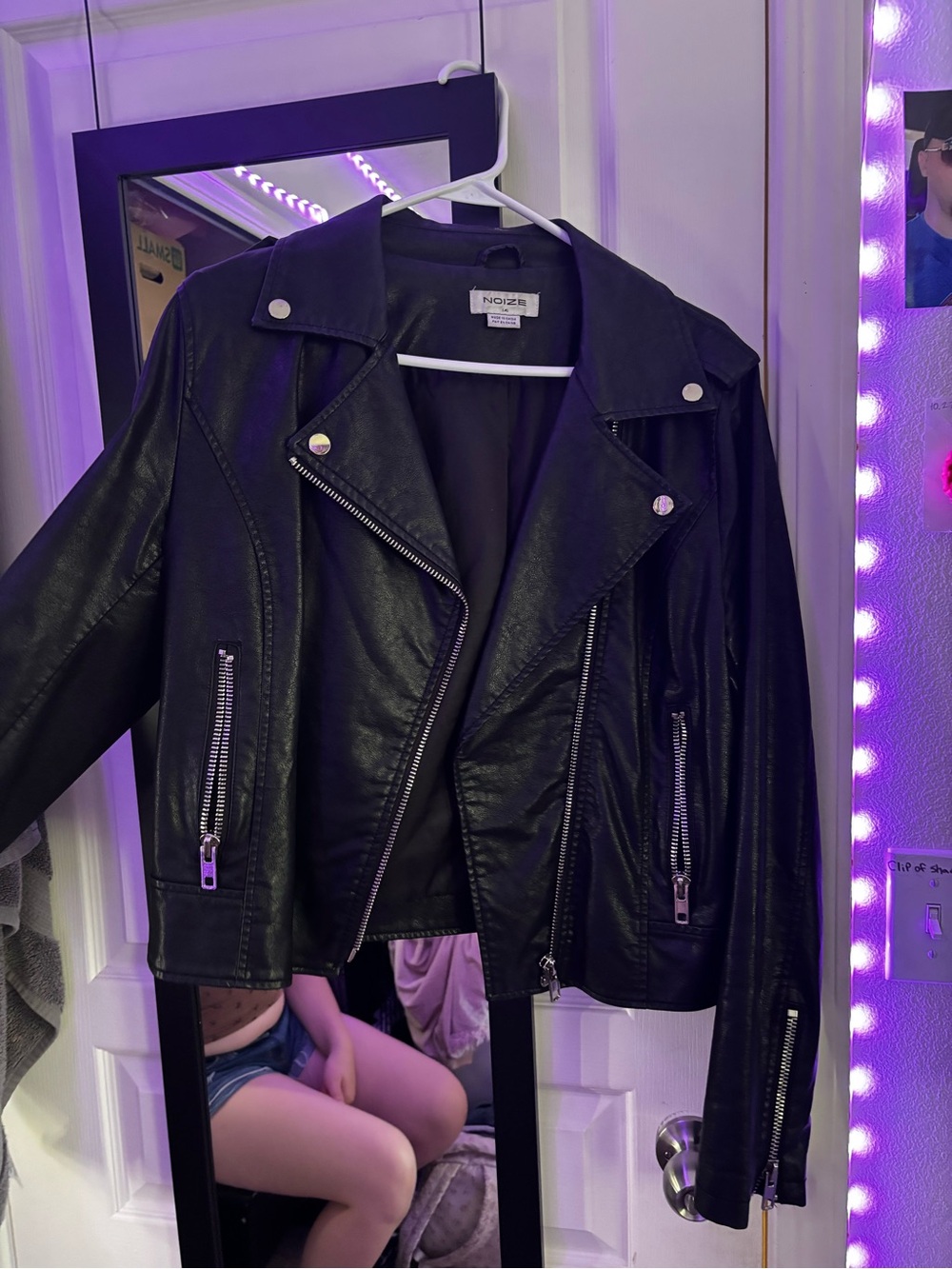 Noize Black Faux Leather Moto Jacket with Silver Hardware